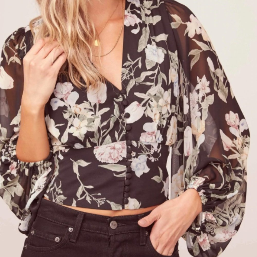 ASTR The Label, Volume Sleeve Floral Top, Size M